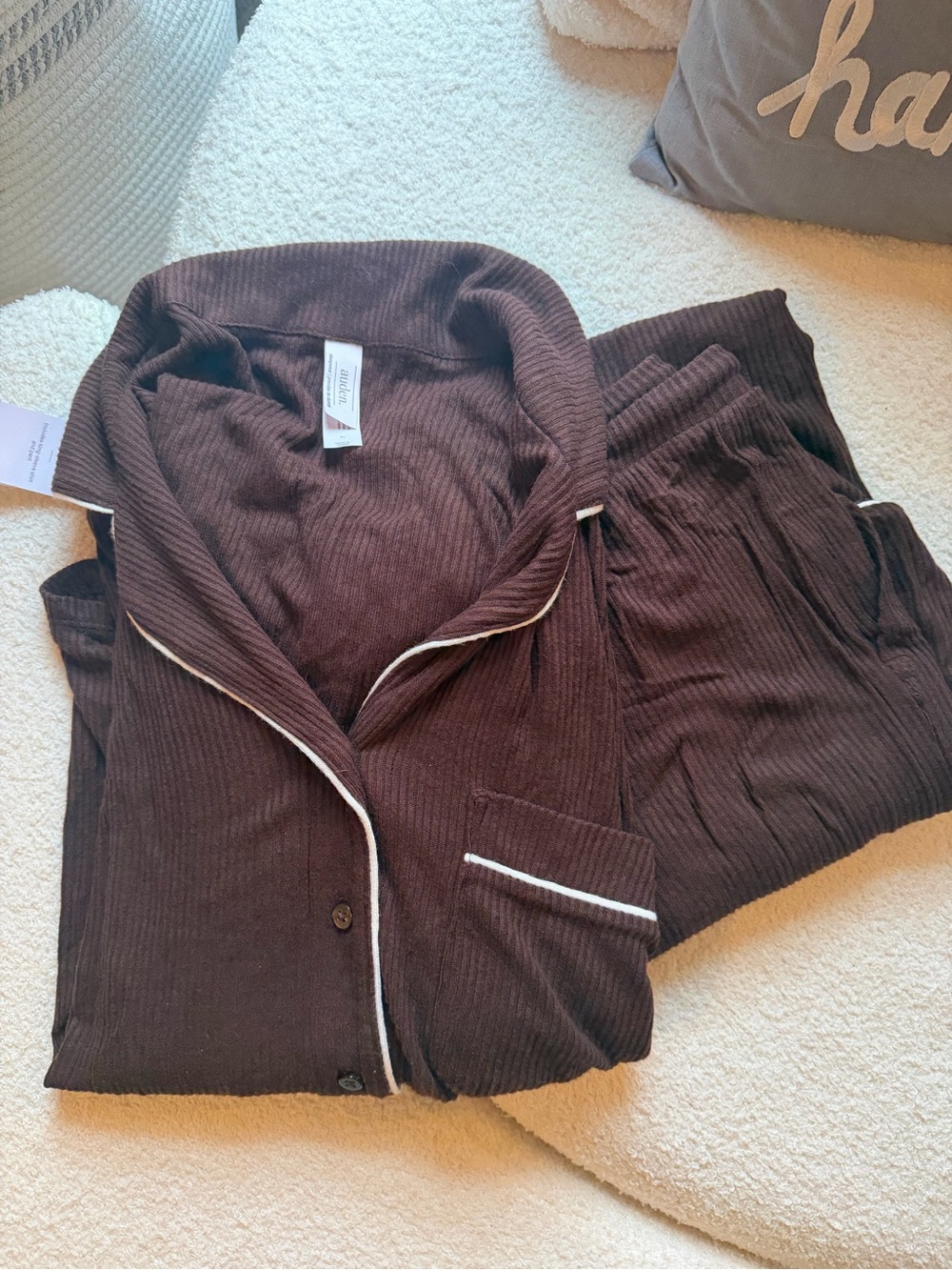 Women's Aiden Ribbed Pajama Set - Chocolate Brown